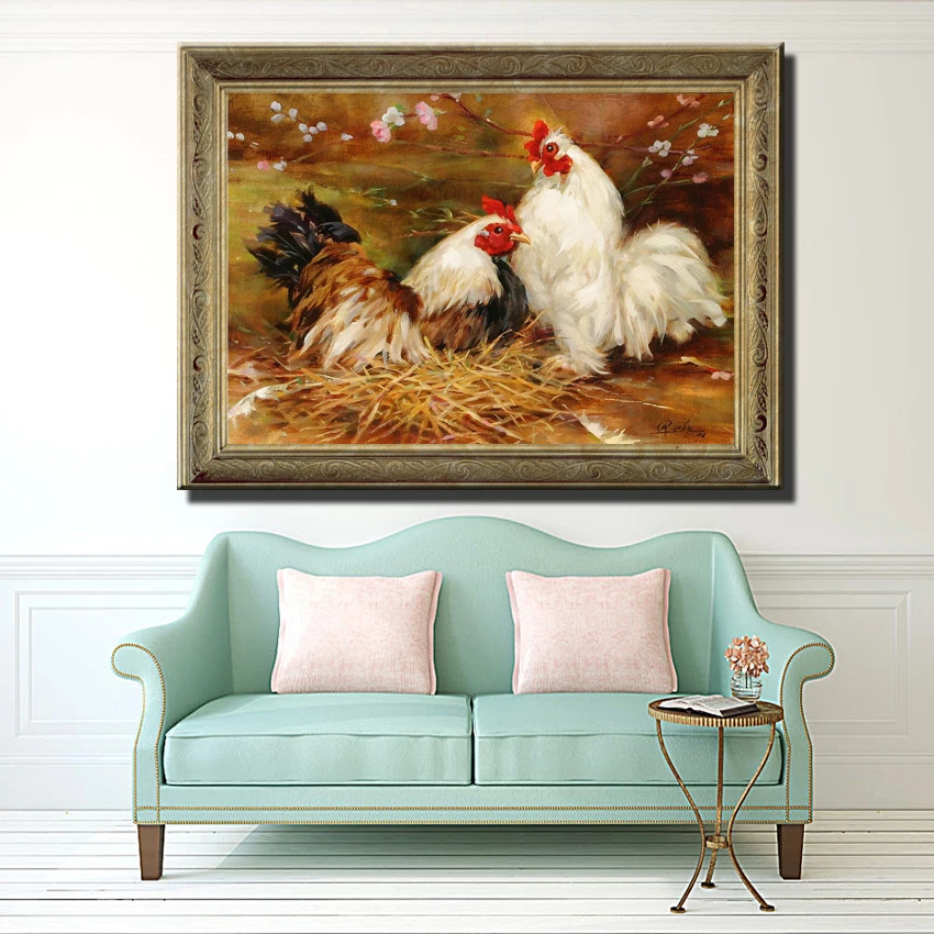 Животное в пасторальном стиле пейзаж курятника картина маслом печать на холсте