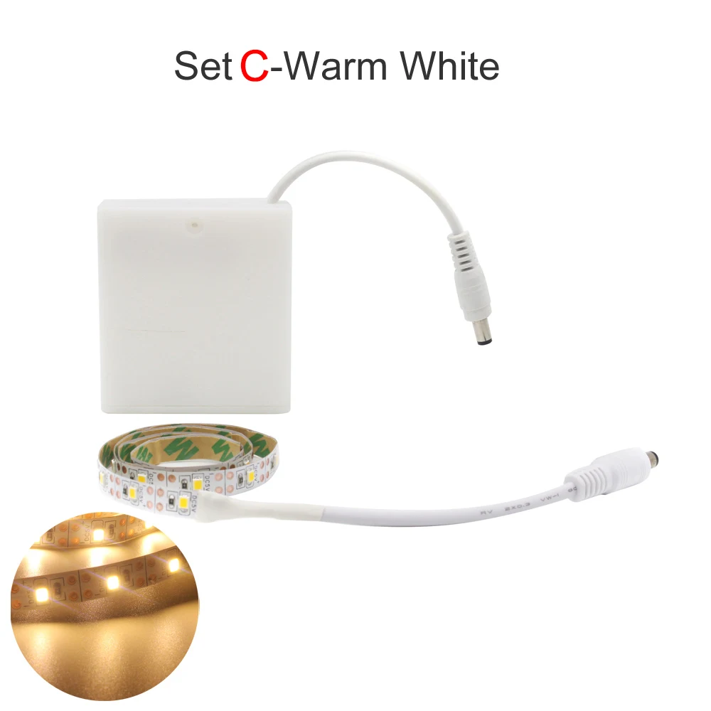 Set C Warm White Светодиодная лента с питанием от аккумулятора, датчик движения, 5 В, SMD 2835, 5 м, Светодиодная лента с питанием от аккумулятора, инфракрасная Светодиодная лента, инфракрасный шкаф, ночник - Испускаемый цвет: Set C Warm White