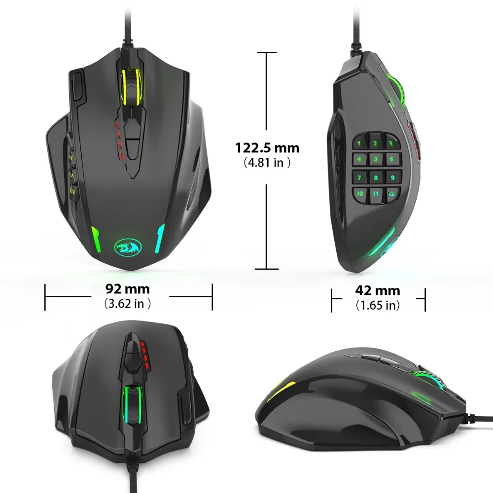 Игровая мышь Redragon IMPACT M908 с 12400 DPI 19 программируемых кнопок лазерный RGB-светодиод - Фото №1