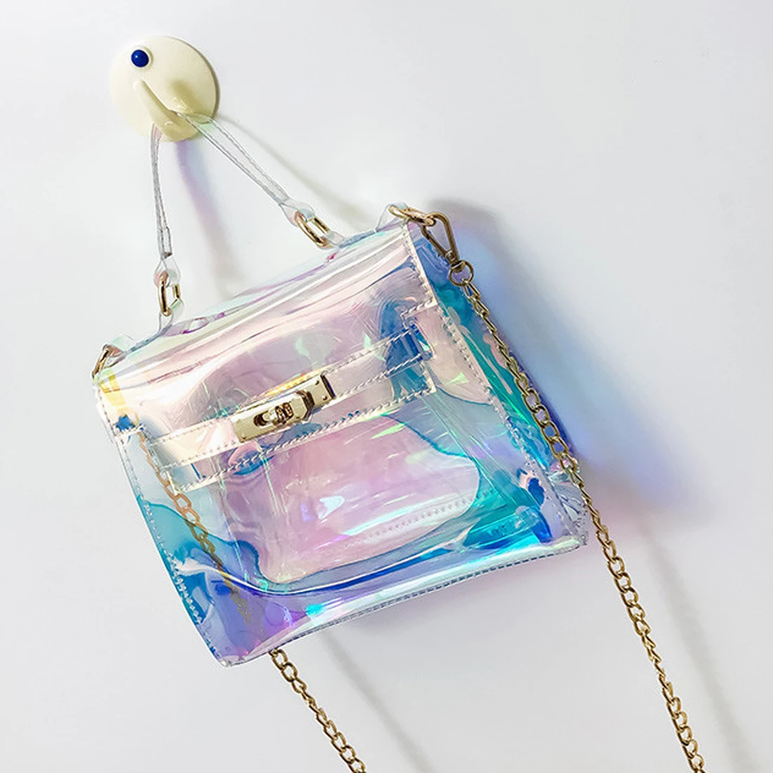 Летняя прозрачная сумка желе сумки с верхней ручкой из лазерной кожи через плечо