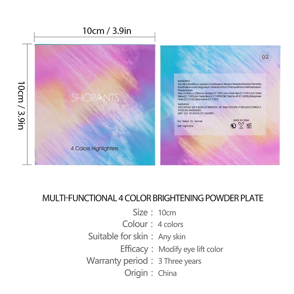 4 цвета Палетка с хайлайтерами пигмент мерцающий кремовая пудра светло-желтый