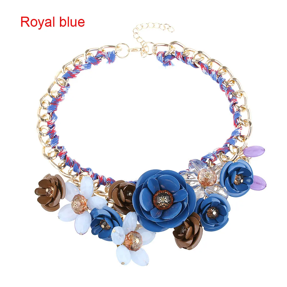 royal blue 1 шт., модное колье с кристаллами и цветами, массивное ожерелье с подвеской на цепочке, Женские Ювелирные изделия - Окраска металла: royal blue