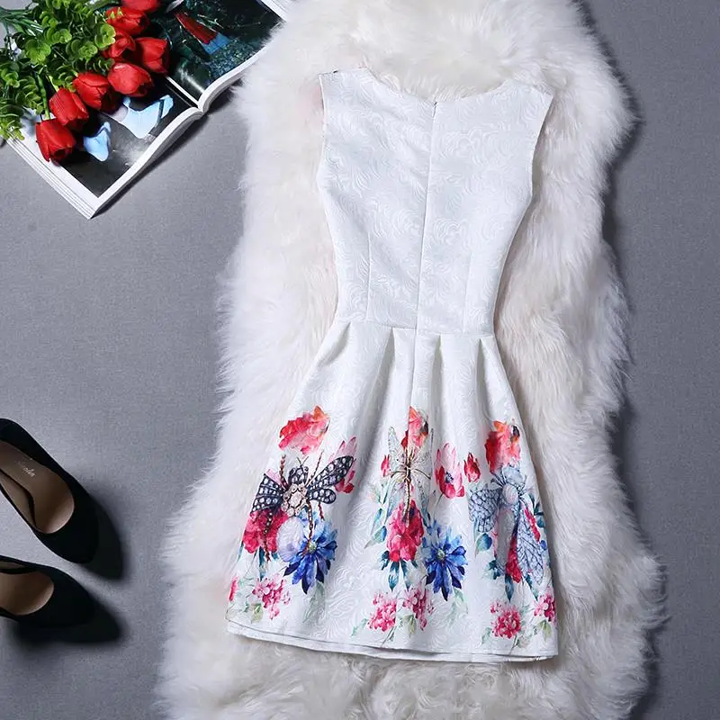 Новое поступление, Vestidos, летние повседневные платья с круглым вырезом, без рукавов, с принтом, женское винтажное платье принцессы, Черная Женская праздничная одежда