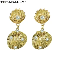 totasally seashell earring fashion alloy conches simulated pearl shell women ocean drop earring summer beach jewelry collection
