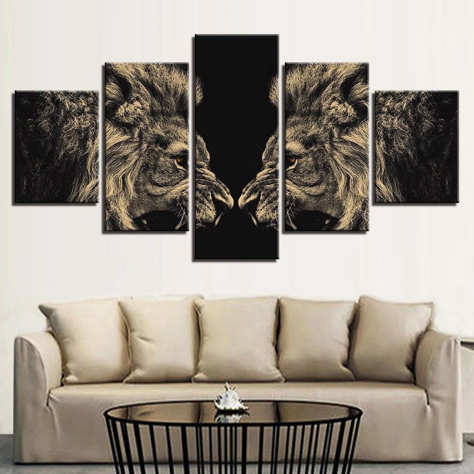 HD печатает лицом к лицу Лев Холст Wall Art 5 шт Живопись модульные обои плакат печати