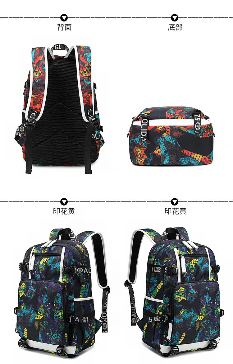 Подростковый Рюкзак Mochila студенческий школьный модный принт сумка для ноутбука мужские дорожные сумки usb зарядка ранец Женский Оксфорд рюкзак