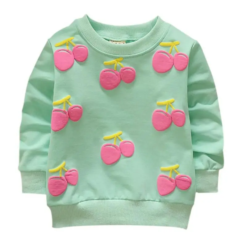 Girl's Autumn Spring Sweatshirts Baby Kids Toddler Long Sleeves Tops Cute Cherry Printed Cotton T Shirts 0-24M