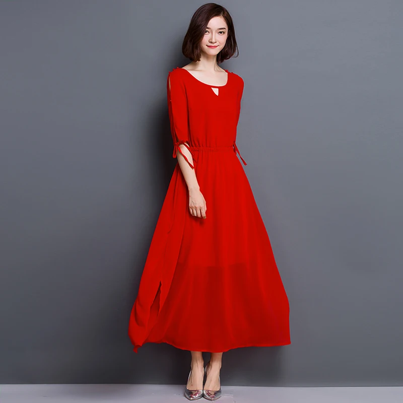 5XL шифоновое платье женское 2019 новое летнее с коротким рукавом и круглым вырезом