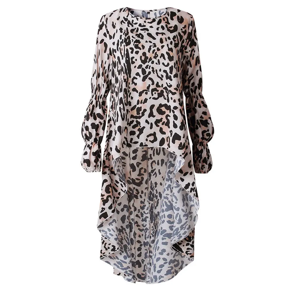 

Women Blouse 2019 Irregular Leopard Print Long Sleeve Blouse Long Summer Tops Blouse Work Shirts Women Office Tops