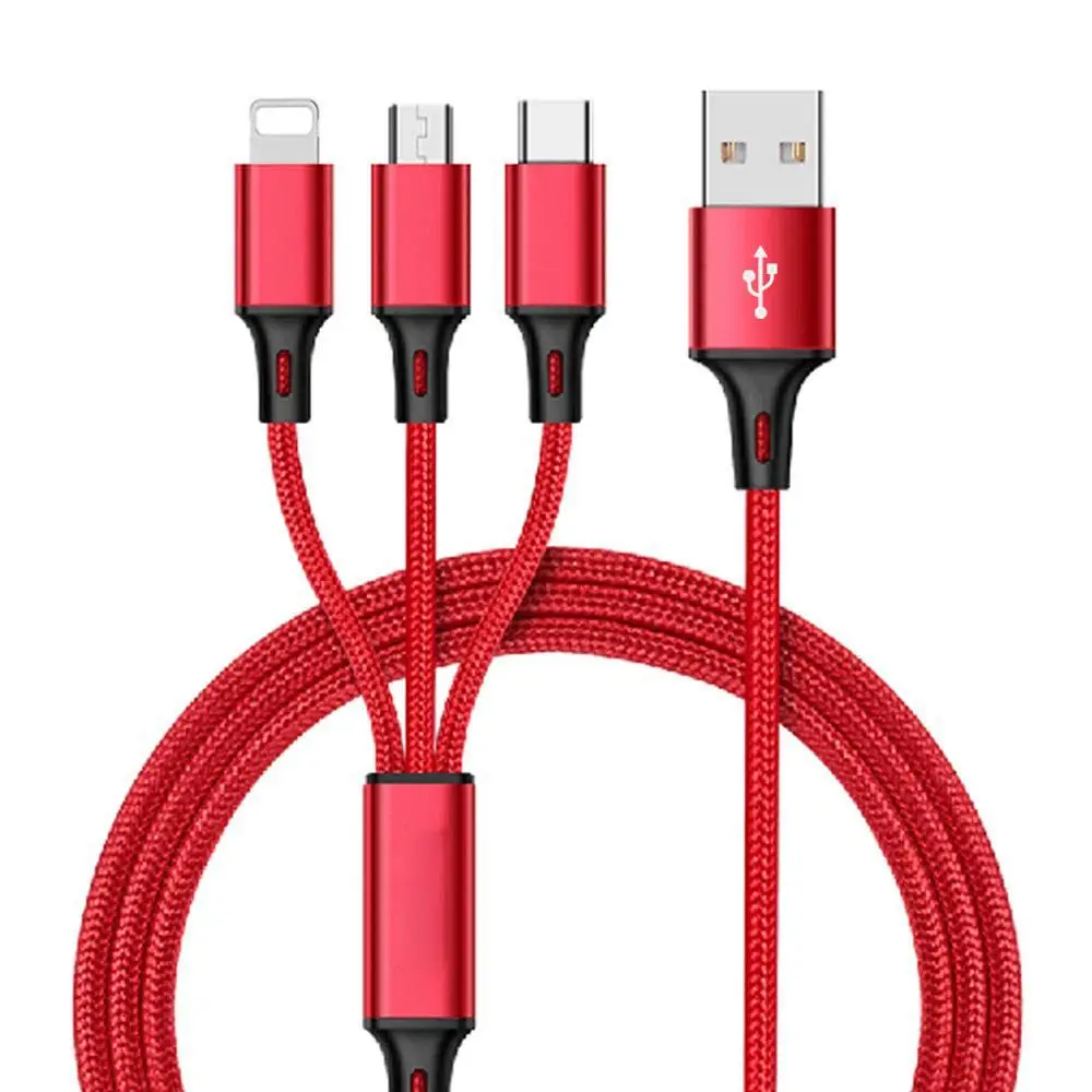 Red Мульти USB кабель-3 в 1 зарядный кабель с нейлоновой оплеткой 4 фута(1,2 м) алюминиевый разъем usb зарядный шнур совместим с iPhone, iP - Цвет: Red
