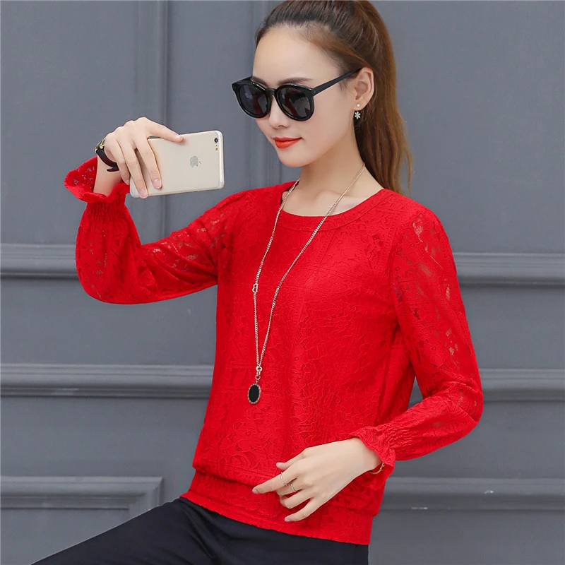 2019 new solid long sleeve casual loose wild women lace blouse fashion sweet puff chiffon shirt top blusas 901C 30 |
