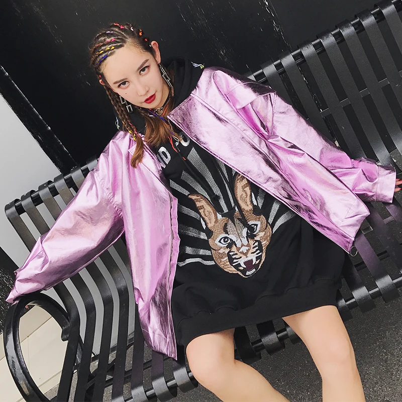 7mang 2018 осеннее женское уличное свободное металлическое пальто светло