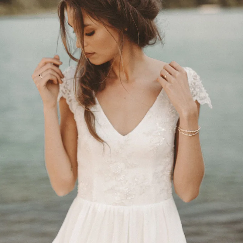 LORIE пляжное свадебное платье с v образным вырезом рукавом крылышком а силуэта