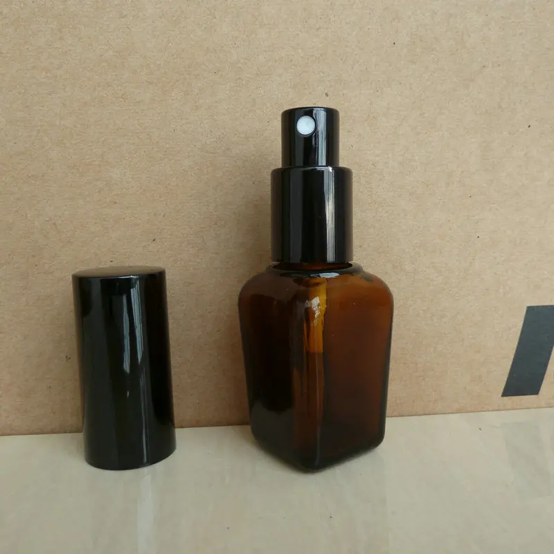 25 мл коричневый/янтарный площади Стекло флакон с алюминиевым блестящий черный