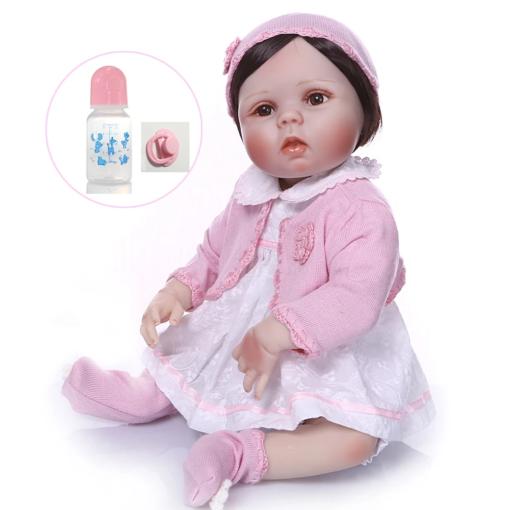 Одежда мягкая розовая шапка 57 см Силиконовая Reborn Boneca короткие волосы loli girl
