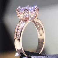 size 5 10 wholesale luxury jewelry round cut 925 sterling silverrose gold 5a zirconia women wedding lotus flower band ring gift