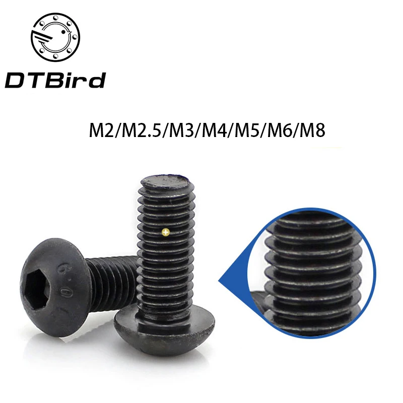 

50PCS ISO7380 black button head screw M2 M2.5 M3 M4 M5 M6 M8 Hexagon Socket round head Screws Hex Socket Screw