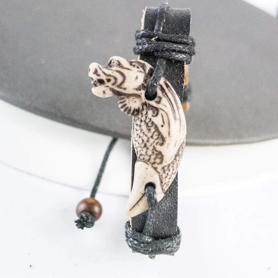 Мужской кожаный браслет в виде зверя добычи винтажные браслеты для мужчин # GZ416 |