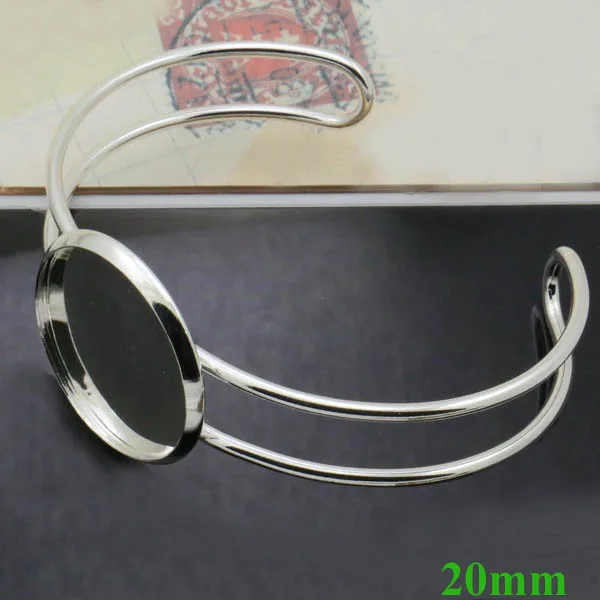 Silver Plated Brass Blank Cuff Bangle Bases with 20mm Inner Round Bezel Cabochons Open Wire Bracelet Settings Findings | Украшения и