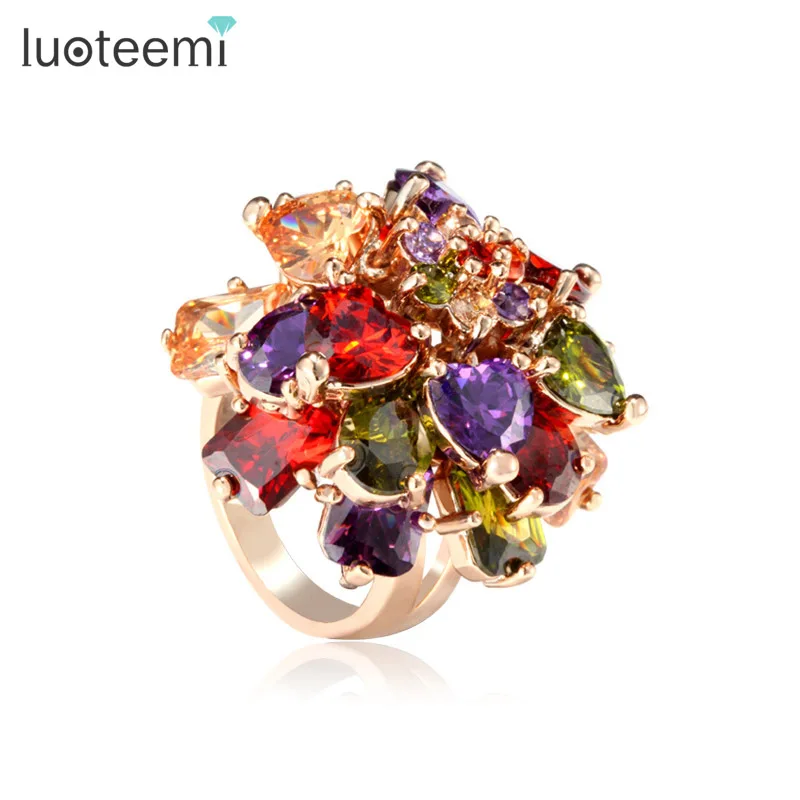 

LUOTEEMI Luxury Statement Mona Lisa Wedding Ring for Women Multicolor AAA Zirconia High Quality Party Fashion Jewelry Gift