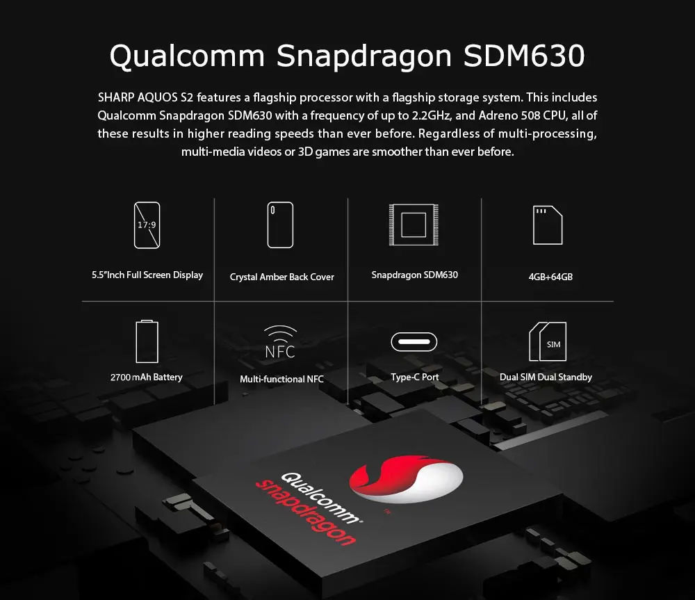 SHARP AQUOS C10 S2 мобильные телефоны Android 8,0 4 Гб+ 64 Гб 5,5 ''FHD+ восьмиядерный смартфон Snapdragon 630 Face ID NFC 12 МП 2700 мАч 4G
