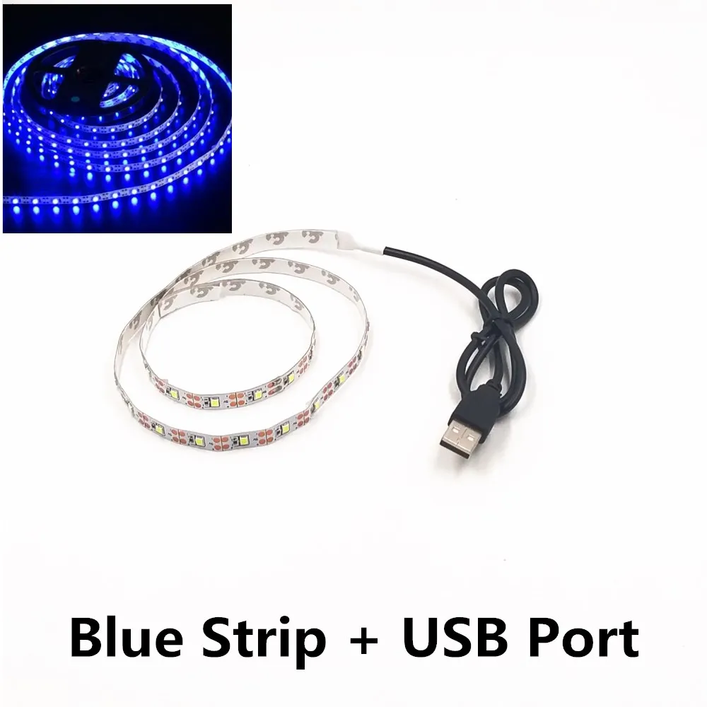Blue 5 м USB Светодиодная лента 5 в 3528 1 м 5 м теплый холодный белый розовый зеленый синий красный SMD лента потолочный светильник водонепроницаемый - Испускаемый цвет: Blue