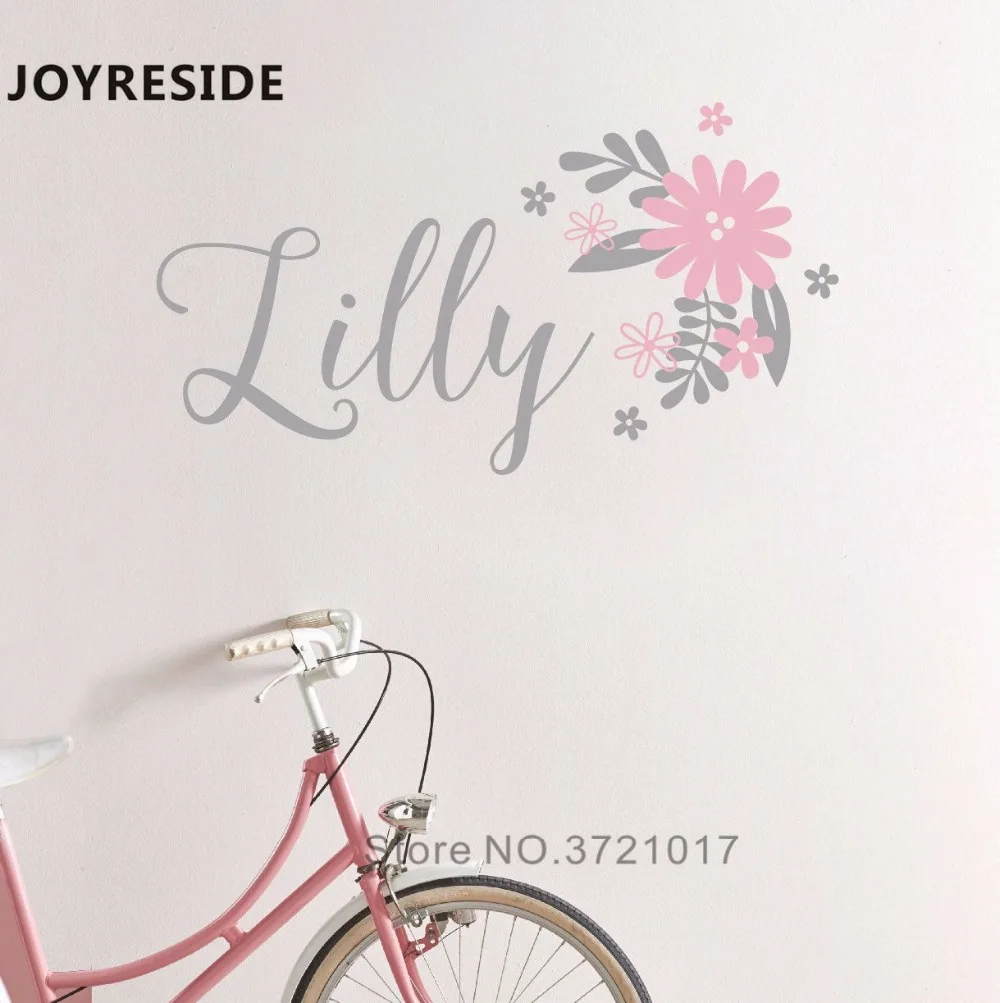 

Beautiful Flower Personalized Name Wall Sticker Girls name Baby Bedroom Lovely Decor Art Design Wall Decals Customed Names M163