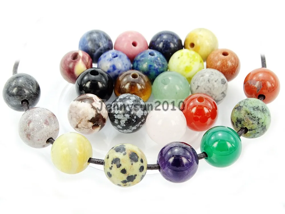 

Natural 6mm Randomly Mixed Gems Stone (2mm) Big Hole Round Beads for Jewelry Making Crafts 100Pcs/Pack