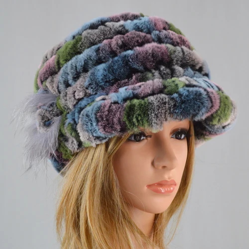 colorful 9 Новые женские полосатые и цветочные настоящие натуральные шапки из меха кролика рекс натуральная шапка из меха кролика рекс женские зимние теплые шапки из меха кролика рекс - Цвет: colorful 9