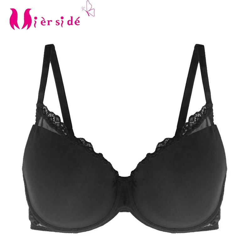 Mierside Sujetador Push Up de talla grande para mujer, ropa interior de encaje negro, Bralette de tirantes de copa 7608, 30 46 D/DD/DDD/F, 3/4 (0)