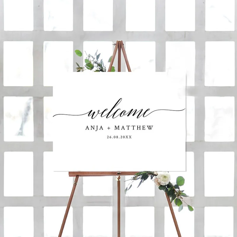 Белая тема темно синие буквы Добро пожаловать на наш свадебный знак