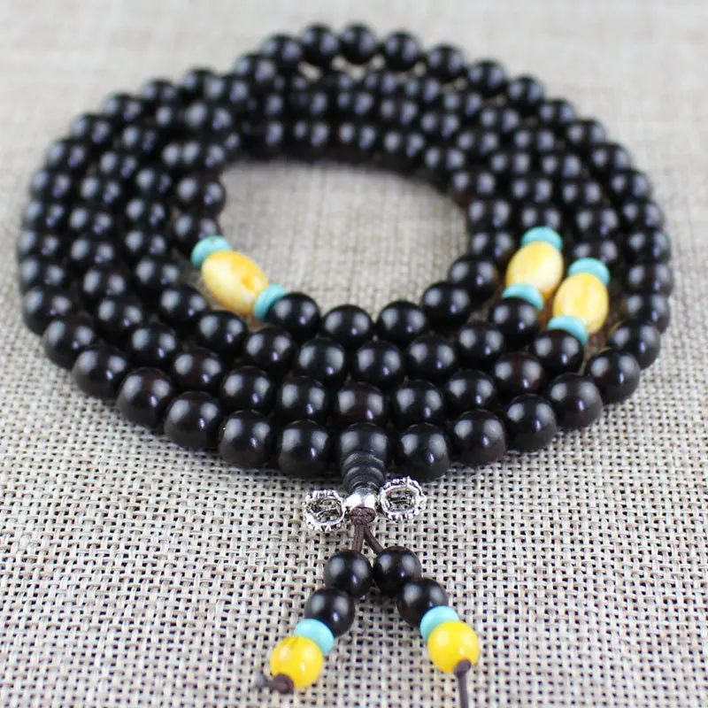 Оригинальный натуральный Эбеновое дерево 108 браслет из бисера ручной работы