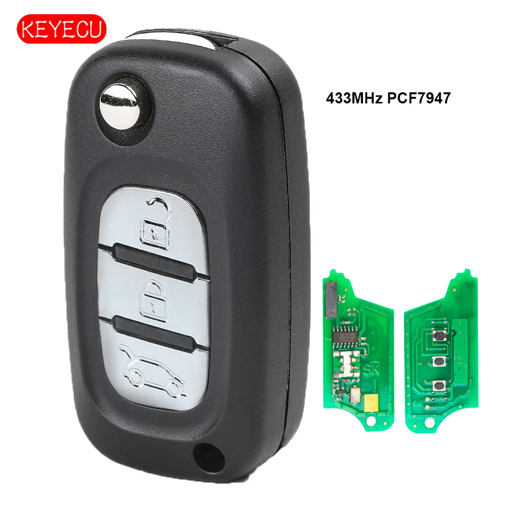 

Keyecu Flip Remote Key 3 Button 433MHz ID46 PCF7947 Chip for Renault Clio 3 Master Kangoo Twingo 2006-2013