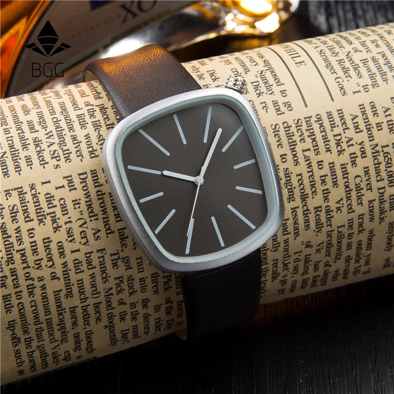 Простой прямоугольник дизайн кварцевые часы Корейская версия мужские и женские