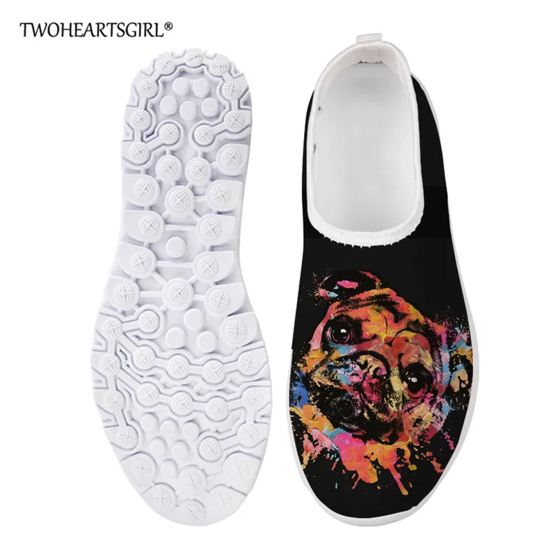 

Twoheartsgirl Women's shoes Mesh Flat zapatillas mujer casual Walking Pug Dog Printed Sneakers Loafers Soft Shoes tenis feminino
