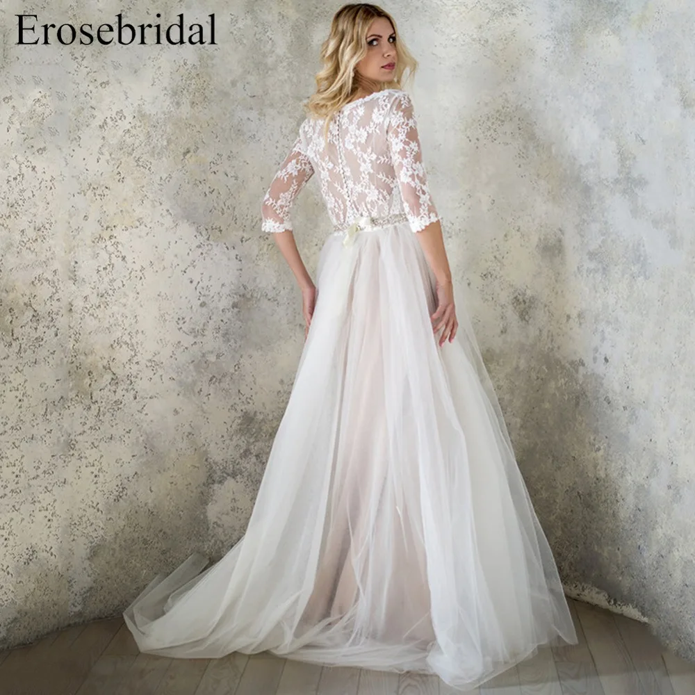 Erosebridal простое свадебное платье 2019 дизайн ТРАПЕЦИЕВИДНОЕ пляжное рукав три