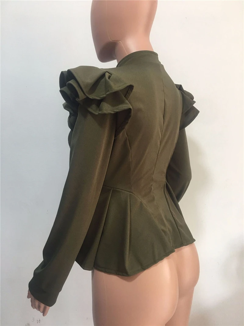 Adogirl, новинка, женские куртки с оборками, стоячий воротник, длинный рукав, на молнии, с баской, пальто, модная, тонкая, весна, осень, зима, верхняя одежда