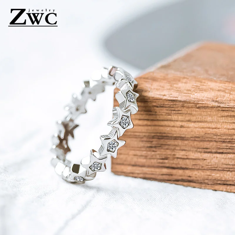 ZWC Мода Шарм-звезда Циркон из нержавеющей стали кольца для мужчин и женщин Свадебные обручальные женские кристаллы кольцо унисекс ювелирные изделия
