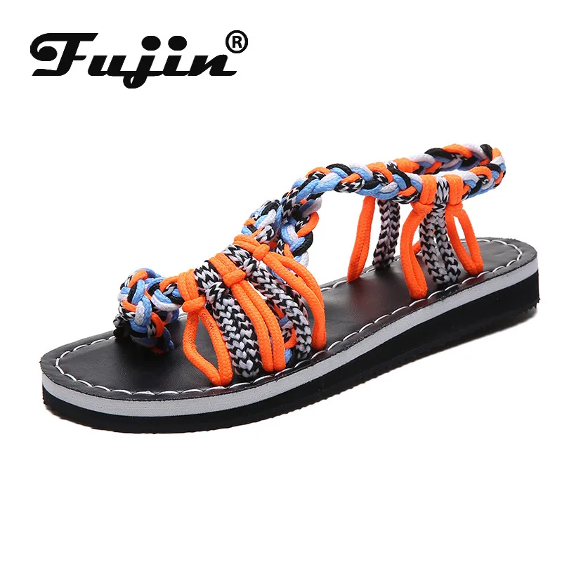 Fujin/летние модные женские сандалии с бантиком Прямая поставка Пляжные открытым