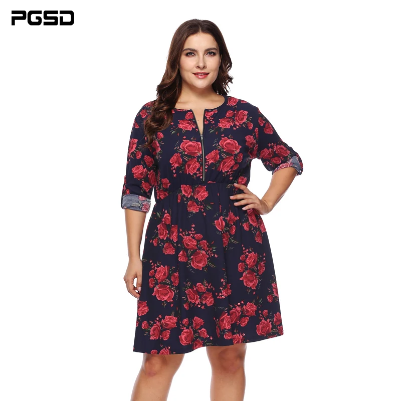Женское платье PGSD Осеннее/зимнее большого размера с принтом рукавом три четверти