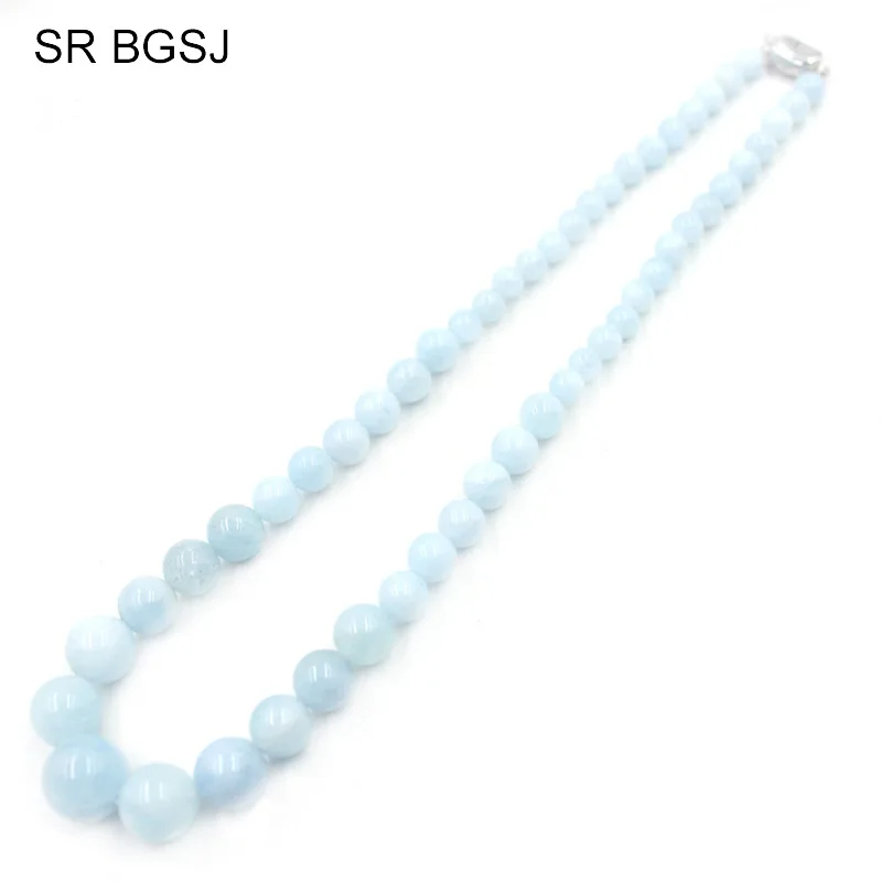 Free Shipping 6 14mm Gems Stone Beads Bohemia Women Aquamarines Necklace 18inch|stone necklace|necklace free shippingnecklace necklace |