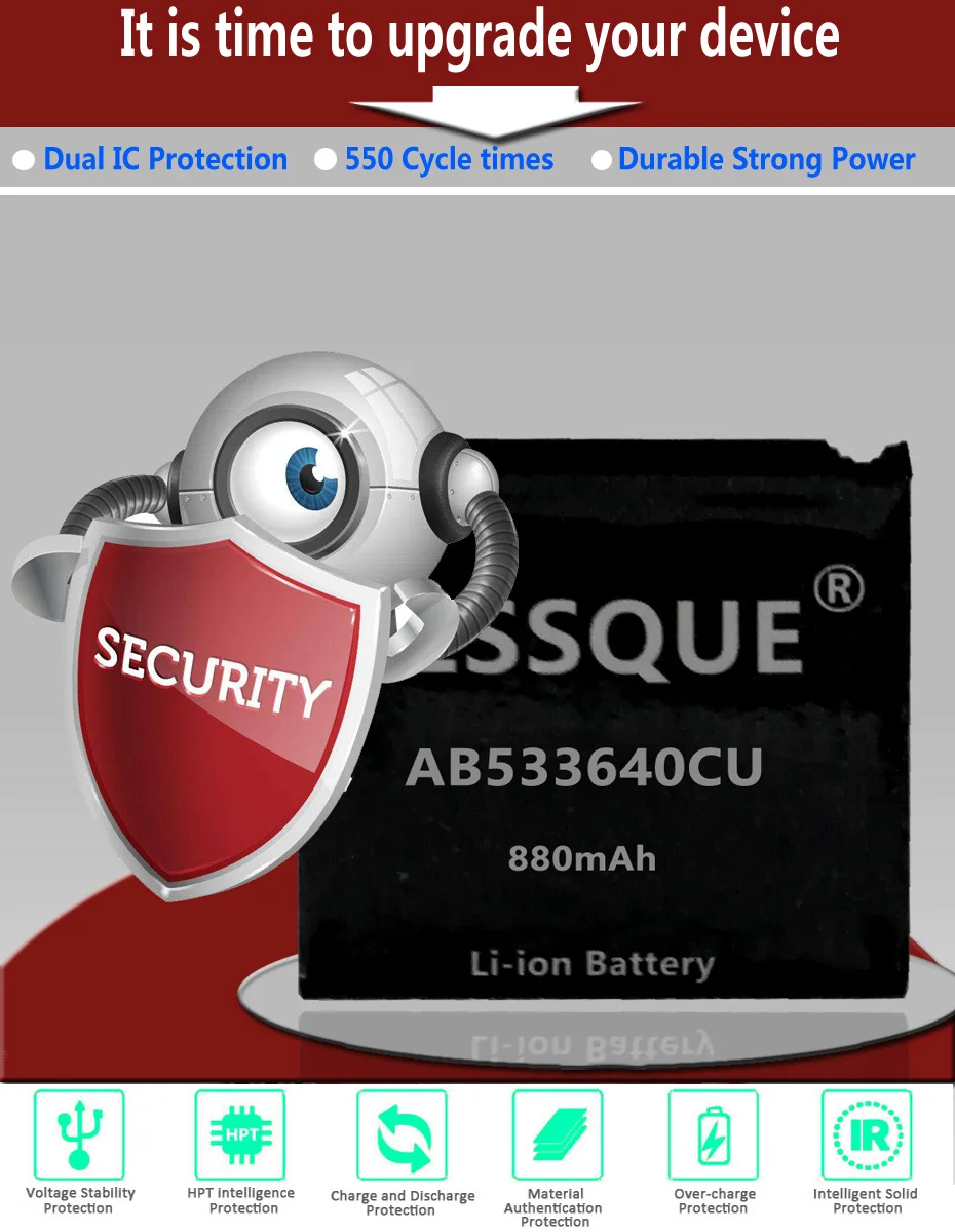 JESSQUE 880 mAh AB533640CU Батарея для SAMSUNG SPH-A523 SGH-S366 G600 S3600 F268 F330 F338 G400 C3310 G500 Аккумулятор AKKU