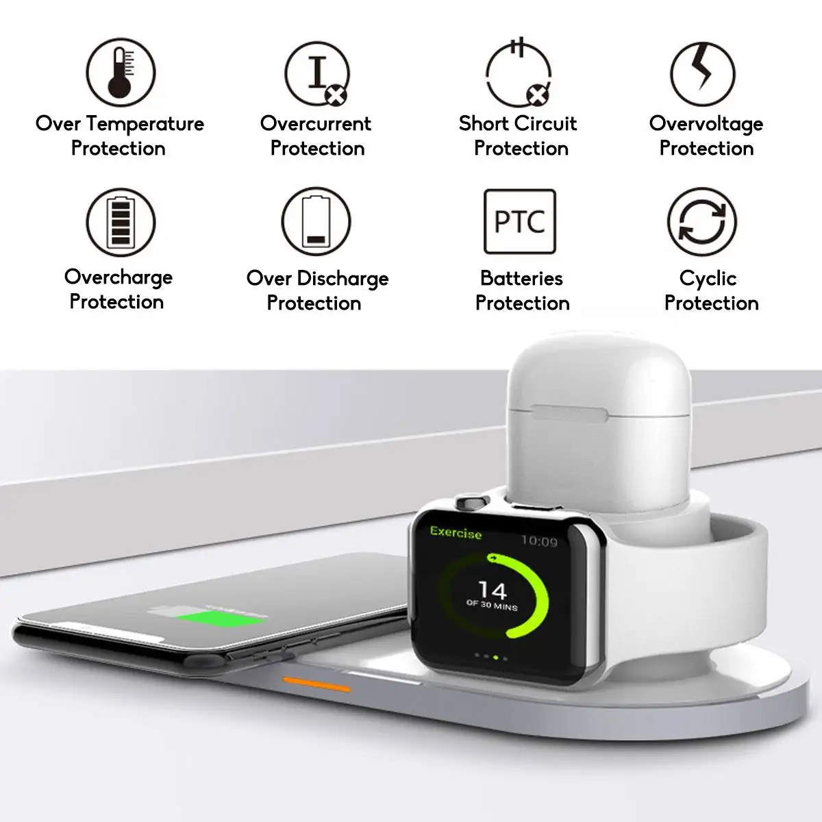 10 Вт 3 в 1 Qi Беспроводная зарядная площадка для AirPods быстрая зарядная док-станция для IPhone XR XS Max для Apple Watch 2 3 4 для samsung S9 S10e
