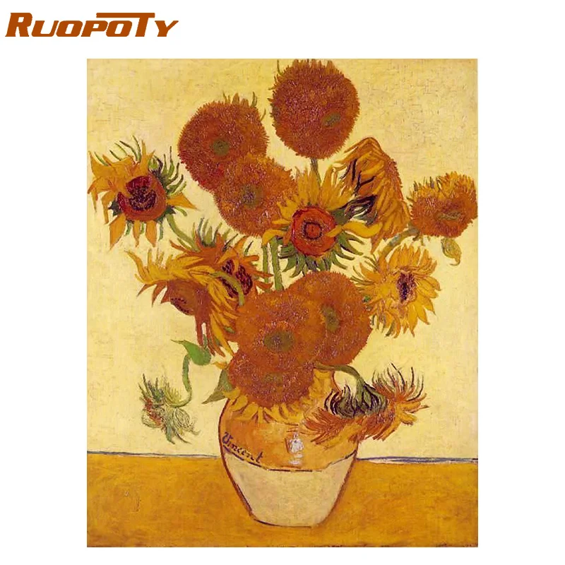 991610 RUOPOTY рамка Diy картина по номерам набор цветов настенная художественная картина домашний декор расписанная вручную Раскраска по номерам для гостиной - Цвет: 991610