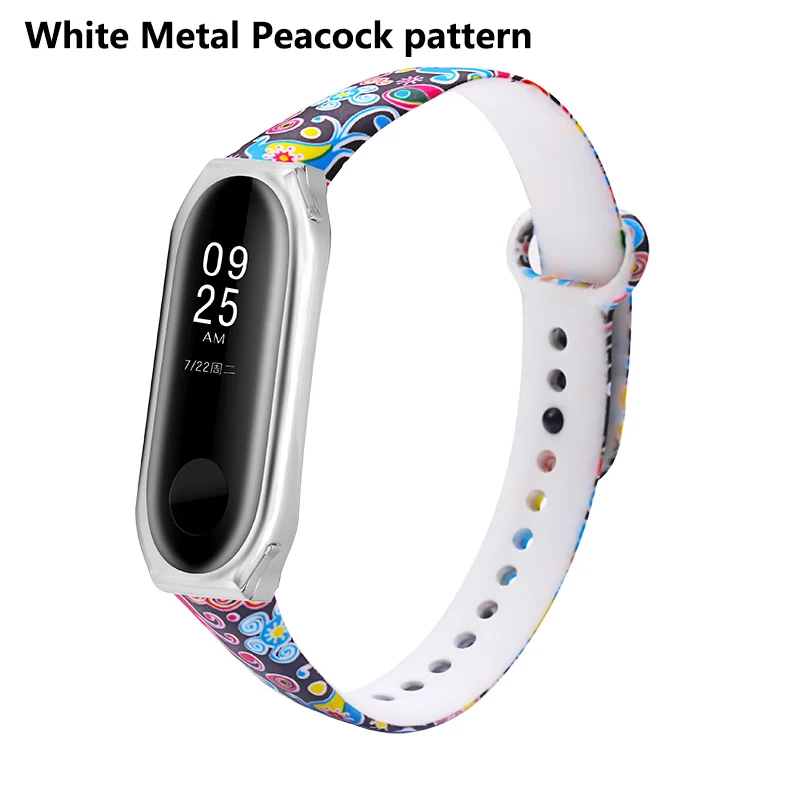 White Metal Peacork BOORUI новые Miband 3 ремень с металлическим корпусом и разнообразные с цветочным принтом correas Miband 3 аксессуары ремешок для xiaomi mi3 - Цвет: White Metal Peacork
