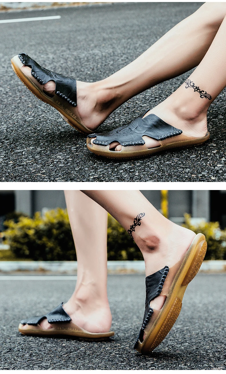 Модные мужские сандалии из натуральной кожи; мужские мягкие сандалии; летняя уличная дышащая пляжная обувь; Вьетнамки; мужские повседневные шлепанцы; большие размеры