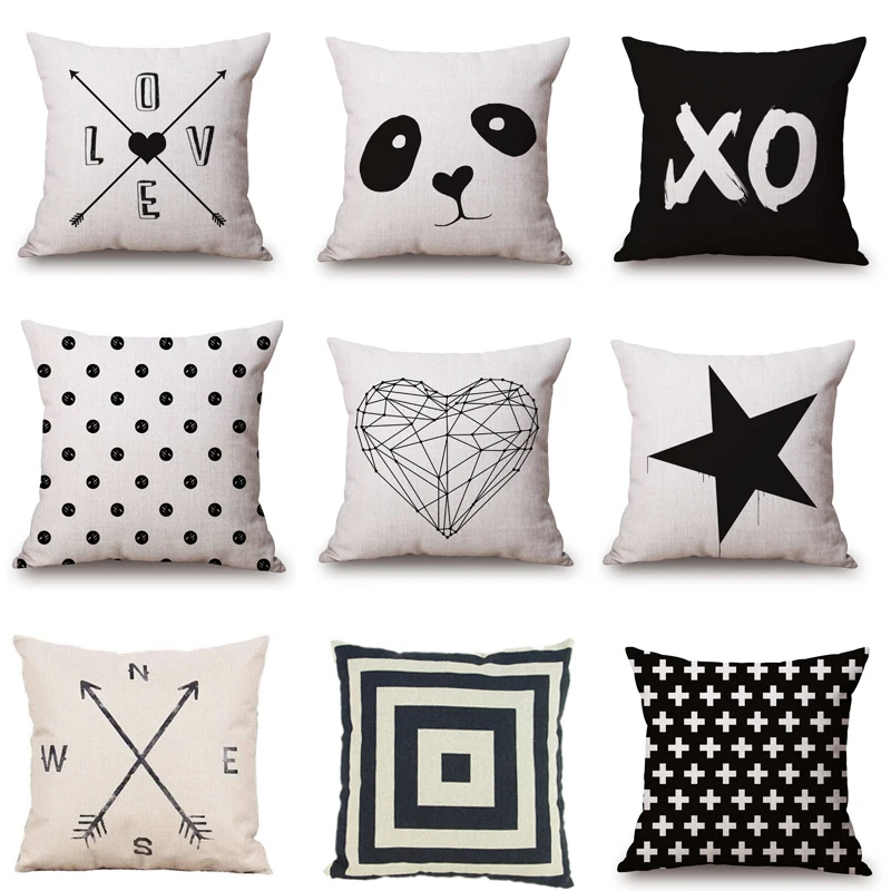 CUSCOV 2018 Cushion cover Black and White Pattern Pillowcase Cotton Linen Printed 18x18 Inches Geometry Euro Pillow Covers | Дом и сад
