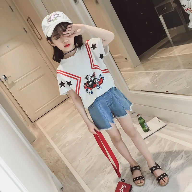 Обувь для девочек футболка с короткими рукавами из хлопка лето 2018 Новая летняя