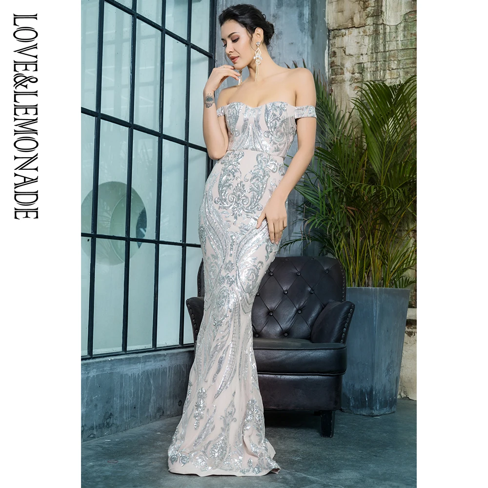 Женское платье с блестками LOVE & LEMONADE длинное облегающее геометрическим рисунком