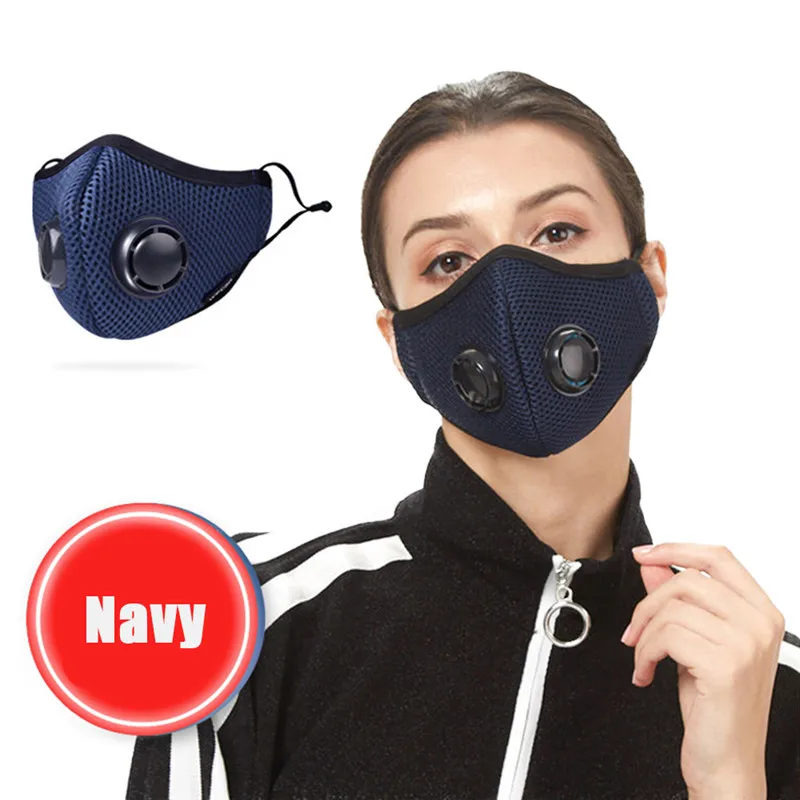 Navy ZWZCYZ маска с фильтром от загрязнения N95 дыхательная маска с регулируемым носиком моющийся респиратор воздушный фильтр Пылезащитная маска для лица - Цвет: Navy